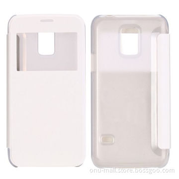 Brushed Cloth Texture Caller ID Window Design Side Flip Leather Case for Samsung Galaxy S5 mini G800